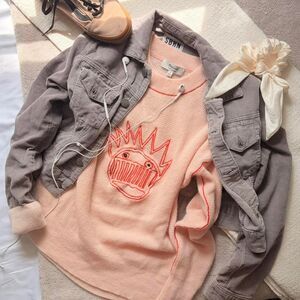 madewell x ween | size m — peach 100% cashmere sweater w monster embroidery